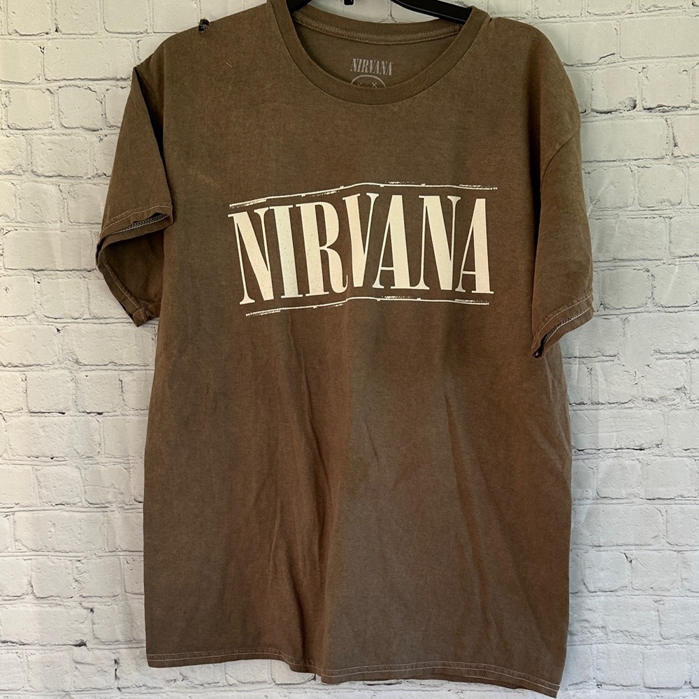 NIRVANA Brown Tee with White Logo - Men's Short Sleeve Shirt size L